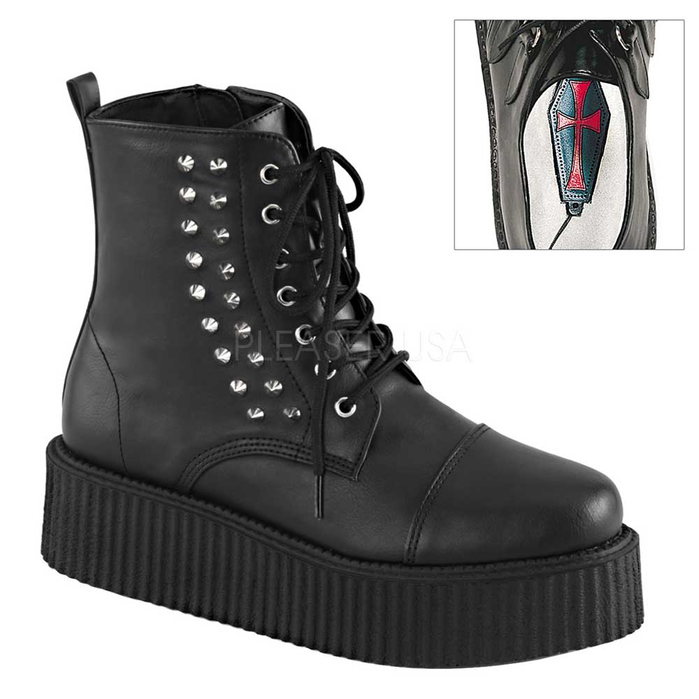 Demonia V Creeper 573 high shoe with studs detail matt black Vegan Boots To Up Your Fashion Game This Winter | Schoenen